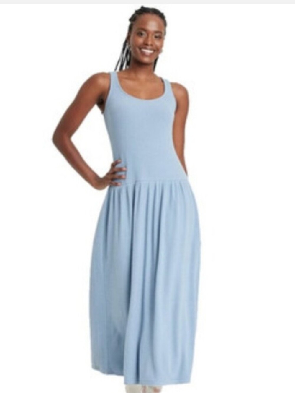 Light Blue Sleeveless Scoop Neck Midi Dress